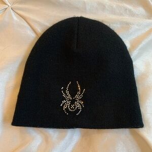 Spyder Black Knit Beanie Hat sz OS